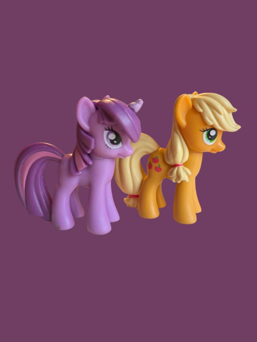 My Little Pony G4 PVC 3.5" Vinyl Molded Hair 2010 Twilight Sparkle & Applejack